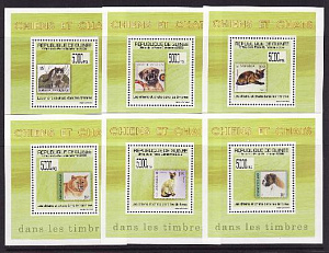 Гвинея, 2009, Собаки и Кошки на марках, 6 люксблоков